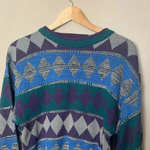 EXPLOSIVE SATURDAYS 90s vintage acrylic grandpa sweater jumper diamond crew sz L